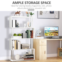 5-Tiers Geometric Wooden Bookcase S-Shaped Storage Bookshelf Display with Metal Frame for Living Room, Bedroom, Home Office, White