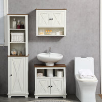 Farmhouse Bathroom Sink Cabinet, Pedestal Sink Storage Cabinet with Double Doors and Shelves, White