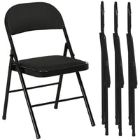 Set of 4 Metal Foldable Chairs, Faux Linen Padded Folding Chairs with Cushion Seat and Open Back for Indoor, Black