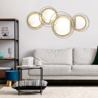 Metal Wall Art Gold Frame Circle Bathroom Mirror Decor Home Hanging Wall Sculptures, 42.25"L x 22"W x 1.5"H, Gold