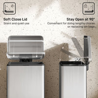 Garbage Bin, Soft-Close Trash Can with Foot Pedal, 5 Gallon (20 L) Garbage Can with Removable Inner Bucket, Silver