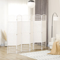 6 Panel Folding Room Divider, Portable Privacy Screen, Wave Fiber Room Partition for Home Office, White