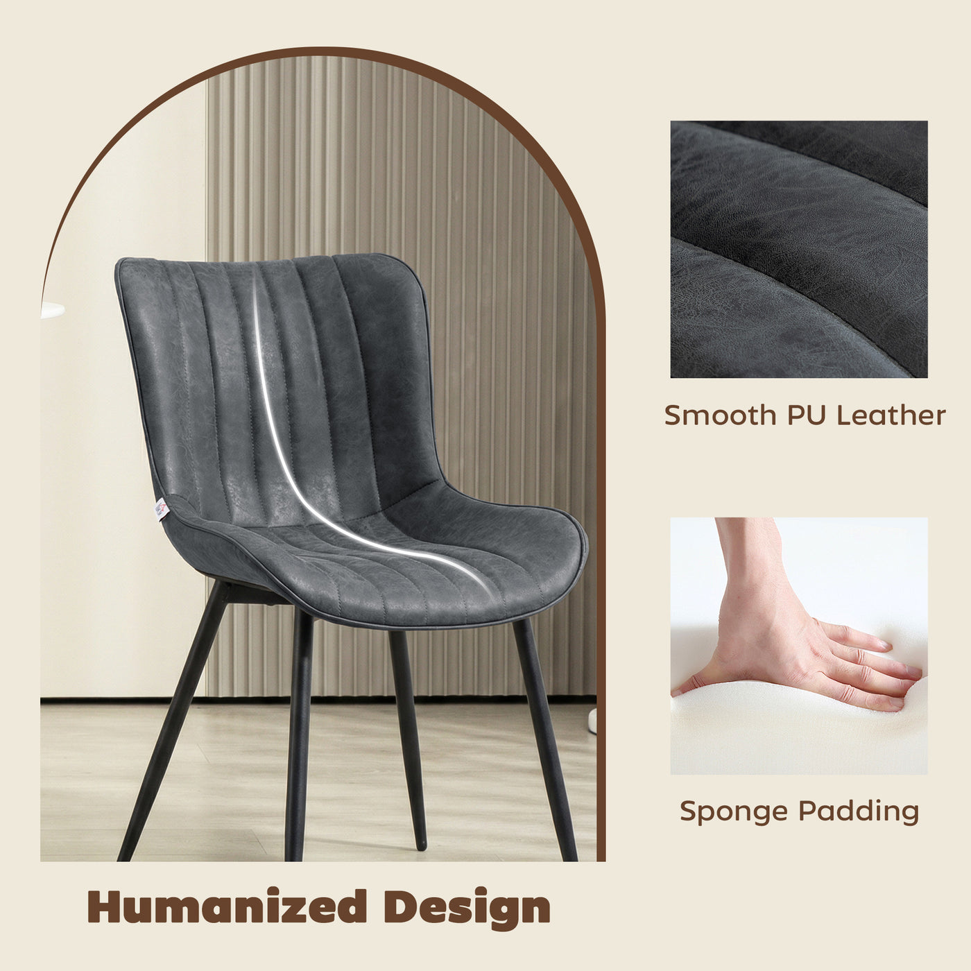 Dining Chairs Set of 4, PU Leather Upholstered Kitchen Chairs with Backrest and Steel Legs, Black