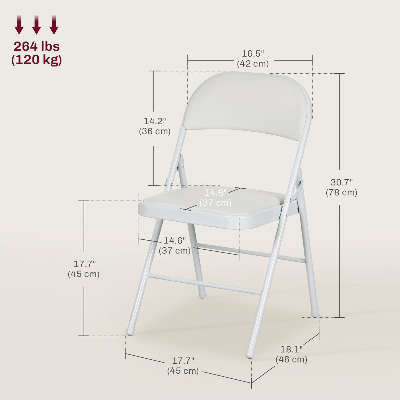 Set of 2 Metal Foldable Chairs, PU Leather Padded Folding Chairs with Cushion Seat and Open Back for Indoor, White