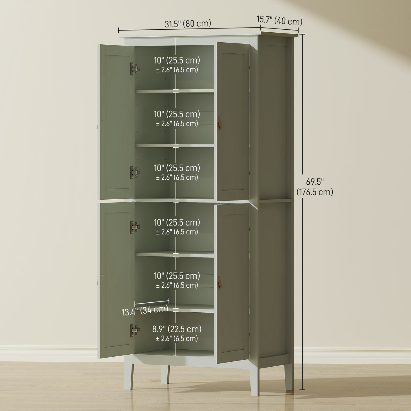 69.5" Tall Kitchen Pantry Storage Cabinet with Motion Sensor LED Light, Modern Kitchen Pantry Cabinet, Green