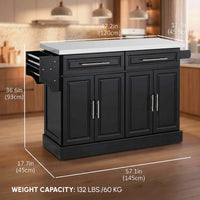 Rolling Kitchen Island with Storage and Stainless Steel Top, Kitchen Trolley with Drawers, Cabinets, Towel Rack