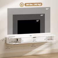55" Floating TV Stand for TVs up to 60 Inch, Wall Mounted Media Console with Flip Drawer and 2 Open Shelves, White