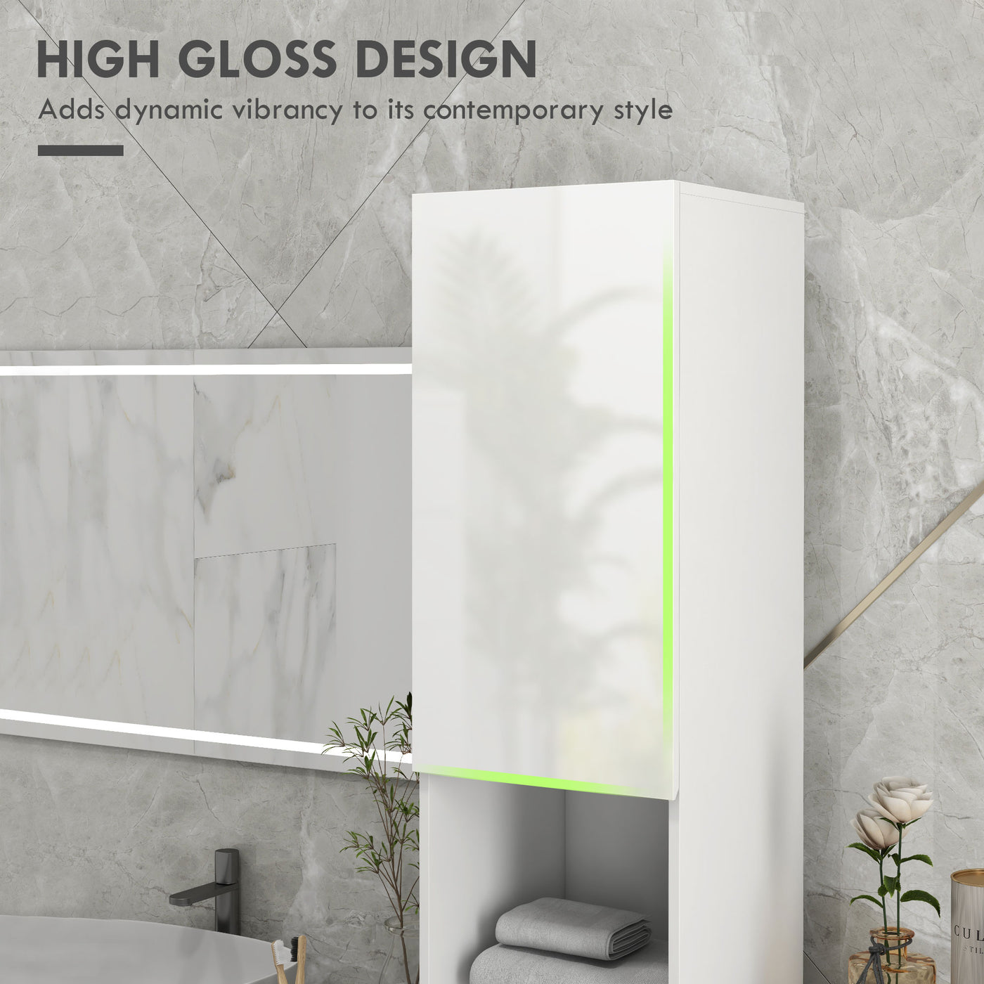 Tall Bathroom Cabinet, High Gloss Storage Cabinet with Doors and Adjustable Shelves, 11.8" x 11.8" x 71.5", White