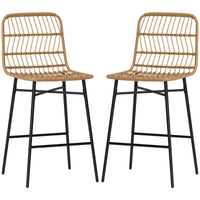 Rattan Counter Height Bar Stools Set of 2, 26" Counter Stools with Back, Modern Bar Chairs for Kitchen Island, Brown