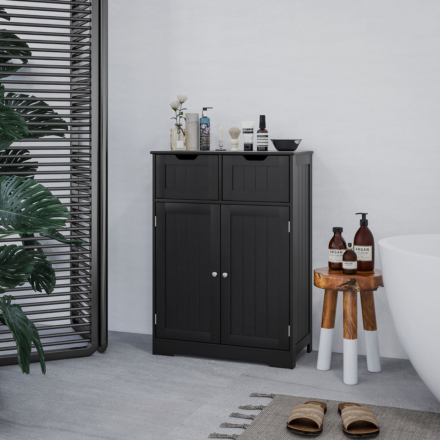 Bathroom Cabinet, Bathroom Storage Cabinet with 2 Drawers, Adjustable Shelf for Living Room, Entryway, Black