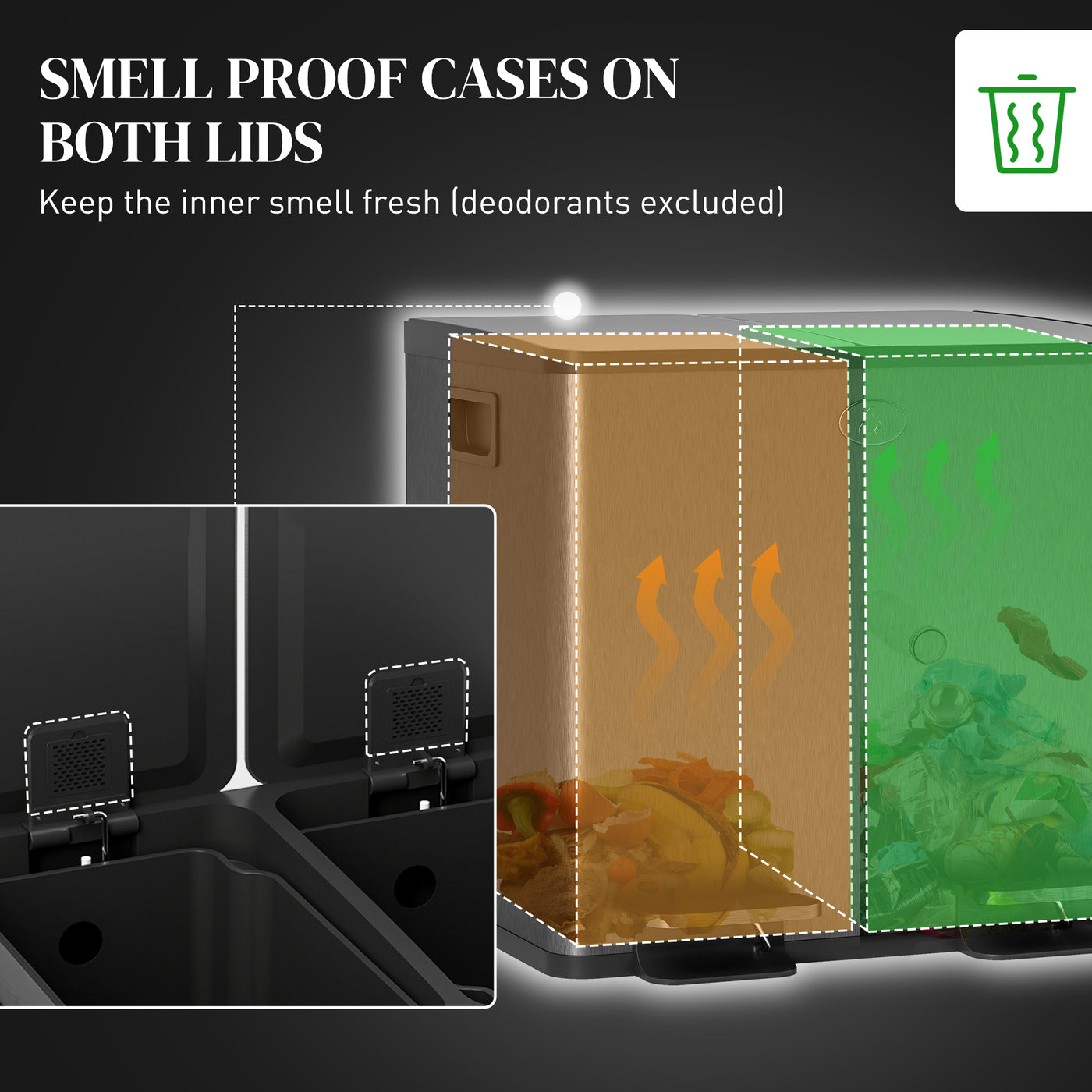 Garbage Bin, Soft-Close Trash Can with Foot Pedal, 2x4 Gallon (2x15 L) Garbage Can with Removable Inner Buckets, Black