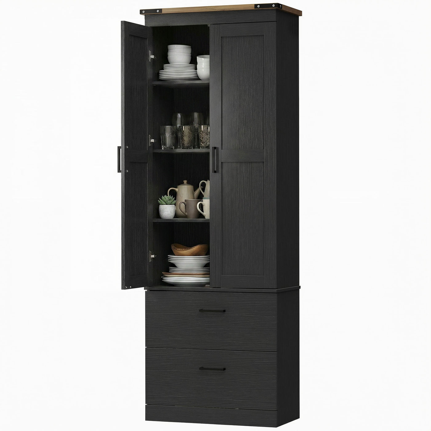 67" Tall Kitchen Pantry Storage Cabinet, Kitchen Pantry Cabinet with Doors, Drawers and Adjustable Shelves, Black