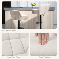 Swivel Barstools Set of 2 Adjustable Bar Stools with Footrest Armrests and PU Leather Back for Dining Room Cream White