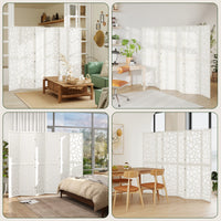 6 Panel Room Divider, 5.6 FT Lightweight Folding Privacy Screen with Geometric Pattern for Living Room, Bedroom, White