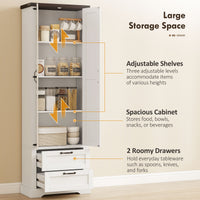 71" Tall Kitchen Pantry Cabinet, Farmhouse Kitchen Storage Cabinet with 2 Drawer and Adjustable Shelves, White