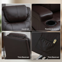 Power Lift Recliner Chair for Elderly, PU Leather Lift Chair with Thick and High Back, Footrest, Remote, Side Pockets, Cup Holders, Reclining Sofa for Living Room, Brown