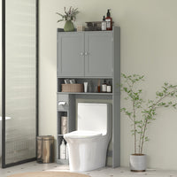 Modern Over the Toilet Storage Cabinet with 2 Doors, Above Commode Storage Cabinet with Toilet Paper Holder, Grey