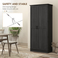 70" Tall Kitchen Pantry Cabinet with Door Shelves and Adjustable Shelves, Black Wood Grain