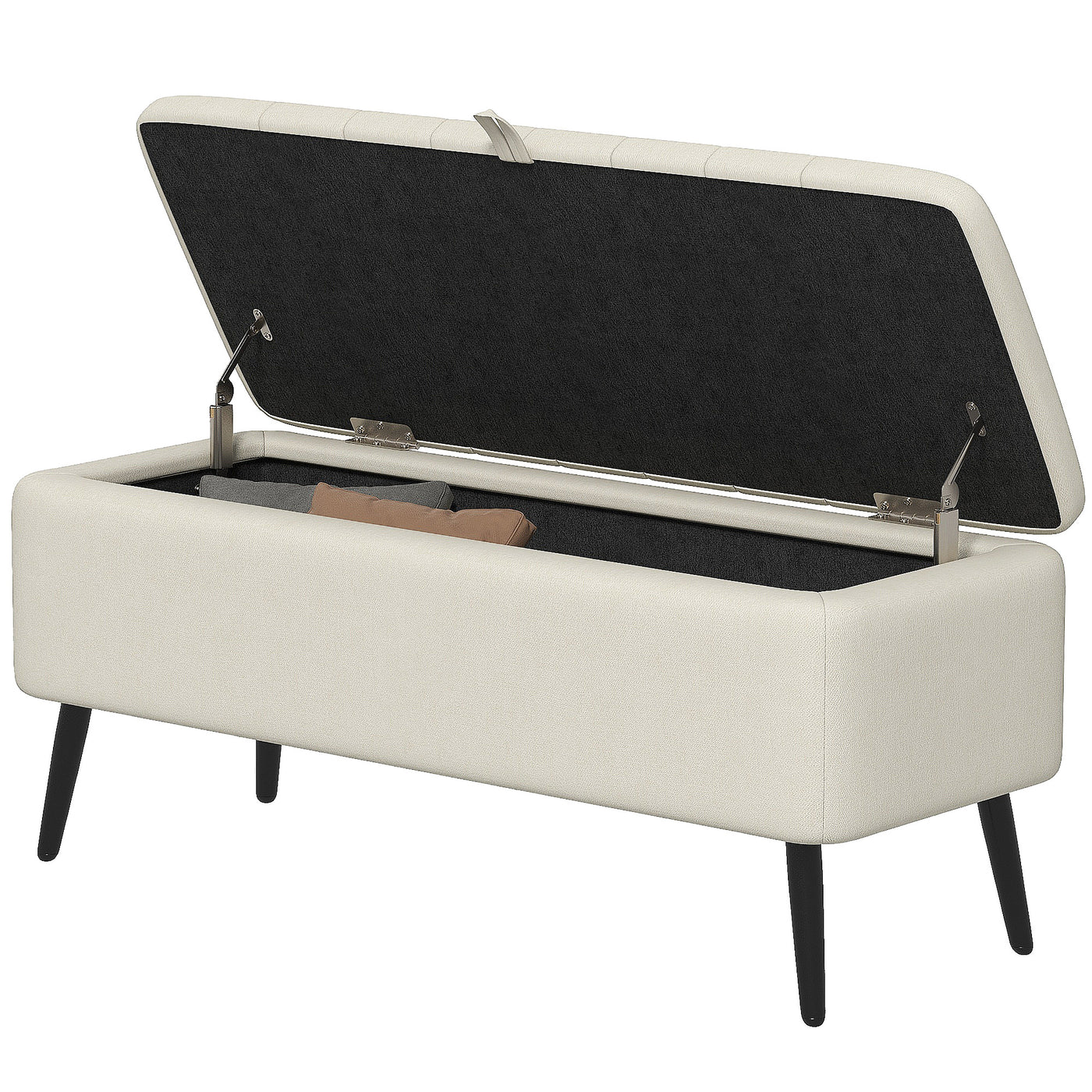 40" Ottoman with Storage, Linen Upholstered Storage Ottoman Bench with Steel Legs for Living Room, Bedroom Cream White