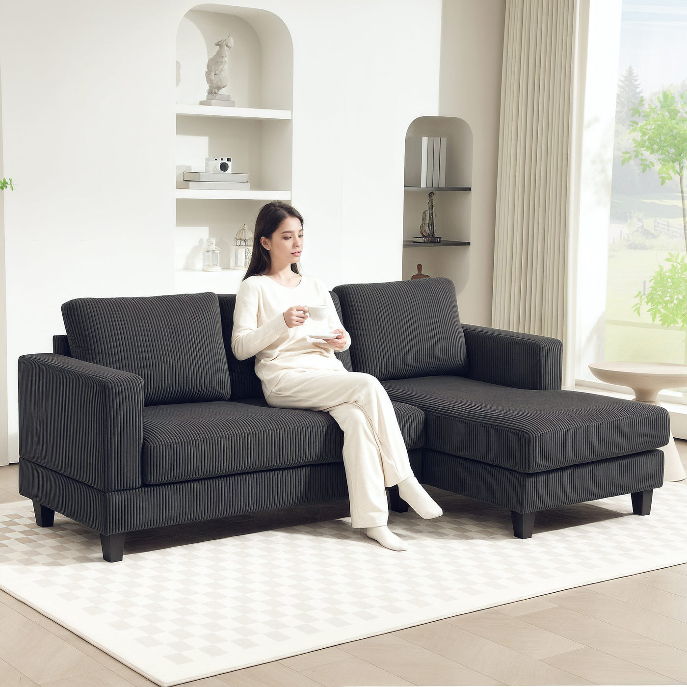 L Shaped Couch, L Shape Sofa with Chaise Lounge and Spring Cushion for Living Room, Bedroom, Grey