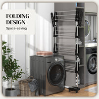 Garment Drying Rack Stainless Steel Folding Clothes Hanging Rack with Side Wings Castors for Indoor Outdoor Black