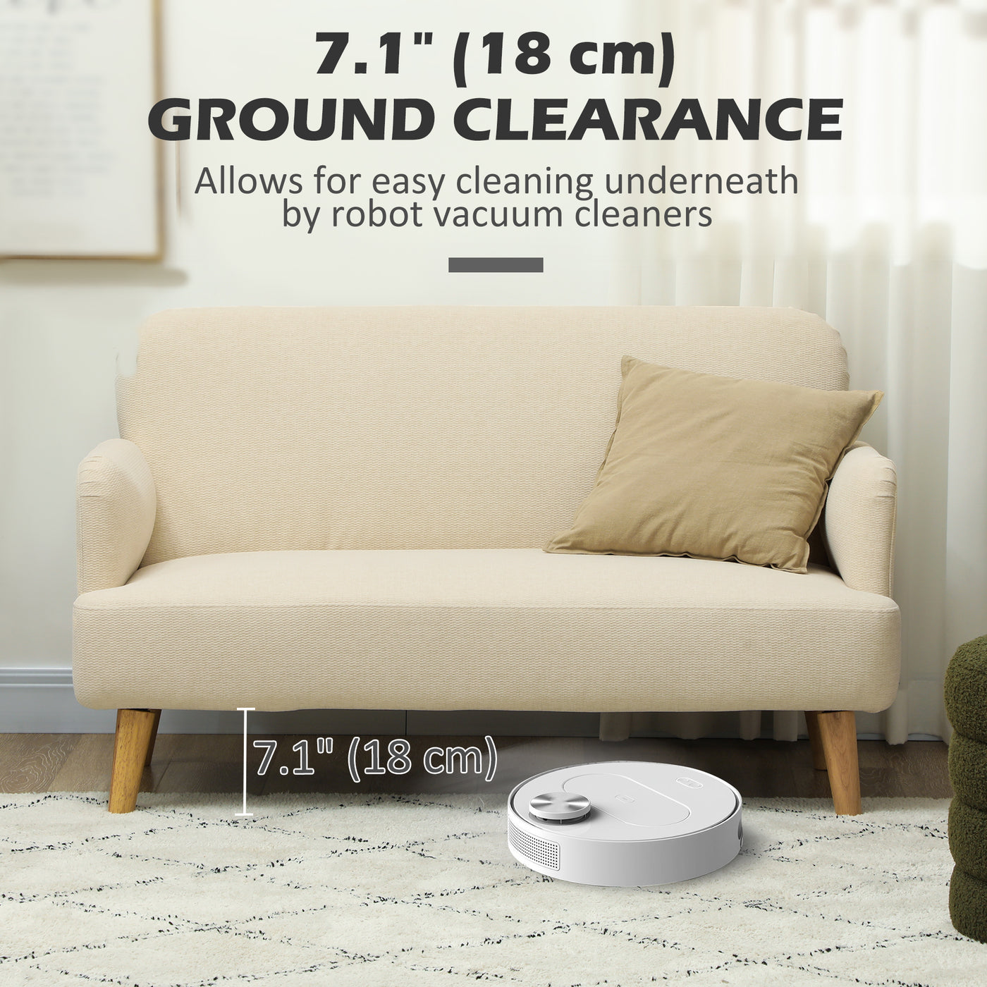 Velvet Feel Fabric 2 Seater Sofa, Small Sofa Loveseat with 8.3" Thick Padding and Wood Legs, Cream White