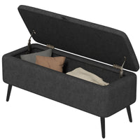 40" Ottoman with Storage, Linen Upholstered Storage Ottoman Bench with Steel Legs for Living Room, Bedroom Black