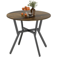 35" Round Dining Table, Modern Dining Room Table with Steel Frame, Space Saving Small Kitchen Table, Rustic Brown