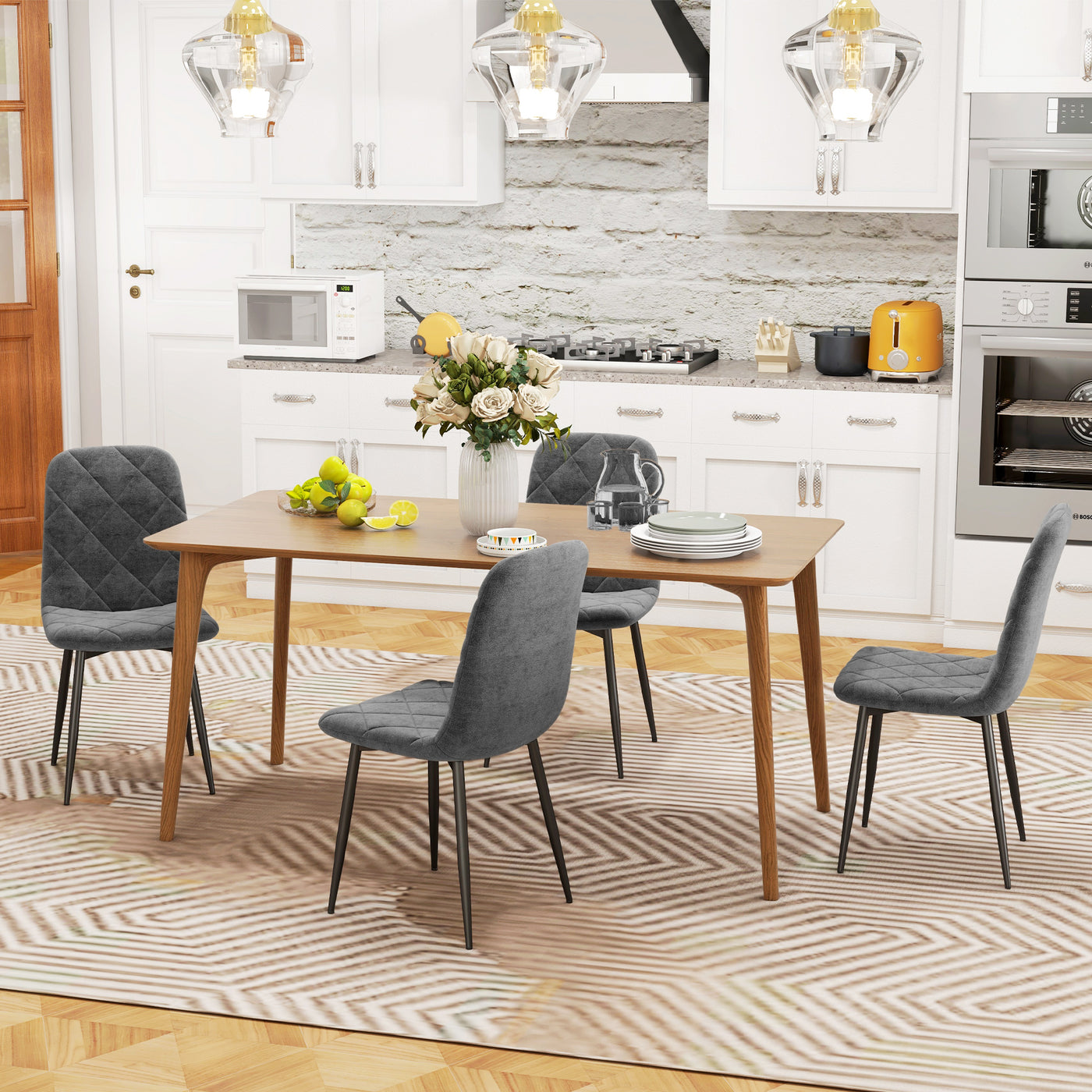 Dining Chairs Set of 4, Upholstered Dining Room Chairs with Steel Legs, Modern Kitchen Chair for Dining Room, Grey