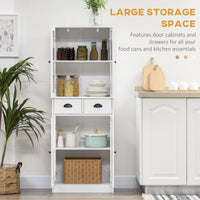 61" Kitchen Pantry Cabinet, Freestanding Farmhouse Buffet Storage Cabinet with Soft Close Glass Doors and Adjustable Shelves, White