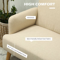 Velvet Feel Fabric 2 Seater Sofa, Small Sofa Loveseat with 8.3" Thick Padding and Wood Legs, Cream White