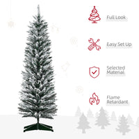 5ft Tall Pencil Artificial Christmas Tree, Holiday Décor with Snow Flocked Branches, Green