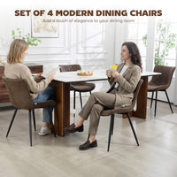 Dining Chairs Set of 4, PU Leather Upholstered Kitchen Chairs with Backrest and Steel Legs for Dining Room, Brown