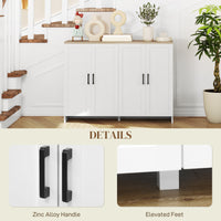 Modern Sideboard Buffet Cabinet, Modern Kitchen Storage Cabinet with 4 Doors Adjustable Shelves, for Dining Room, White