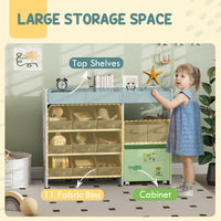 Qaba Kids Toy Storage Organizer with 11 Bins, Moveable Cabinet, Top Shelves, 3 Stickers, for Nursery, Playroom, White