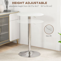Modern Round Bar Table Adjustment Height Home Pub Bistro Desk Faux Leather Covered Wooden Top Chrome Base White