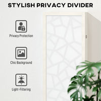 4 Panel Room Divider, 5.6 FT Lightweight Folding Privacy Screen with Geometric Pattern for Living Room, Bedroom, White