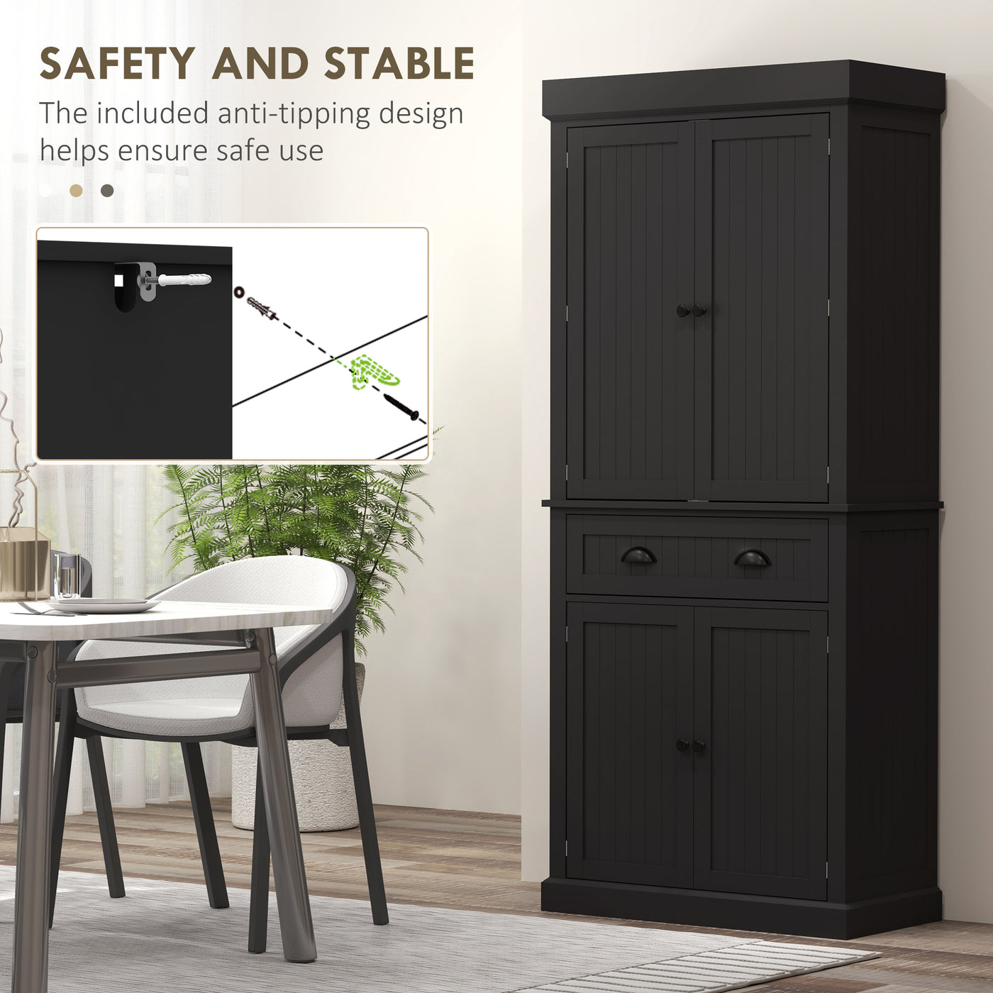 71" Kitchen Pantry Cabinet with LED Lights, 6 Spice Racks, a Drawer and 4 Adjustable Shelves, Black