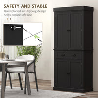 71" Kitchen Pantry Cabinet with LED Lights, 6 Spice Racks, a Drawer and 4 Adjustable Shelves, Black