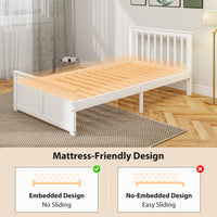 Pine Twin Bed Frame, Wood Storage Bed Frame with Drawers, Wood Slat Support, No Box Spring Needed, Easy Assembly, White