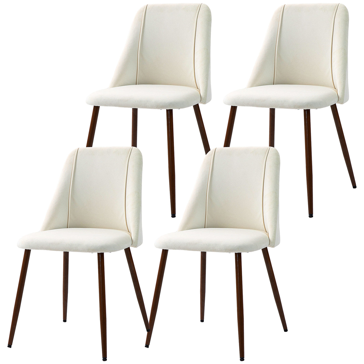 Upholstered Dining Chairs Set of 4, Velvet Accent Chair with Back and Wood-grain Steel Leg for Kitchen, Cream White