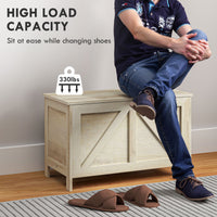 Storage Trunk Box Organizer with Farmhouse Panel Safety Hinge to Open Up 100° Natural
