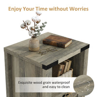 Small Side Table with Storage, Farmhouse End Table with Drawer, Open Shelf and Barn-style Panel, Nightstand for Living Room, Bedroom, Grey