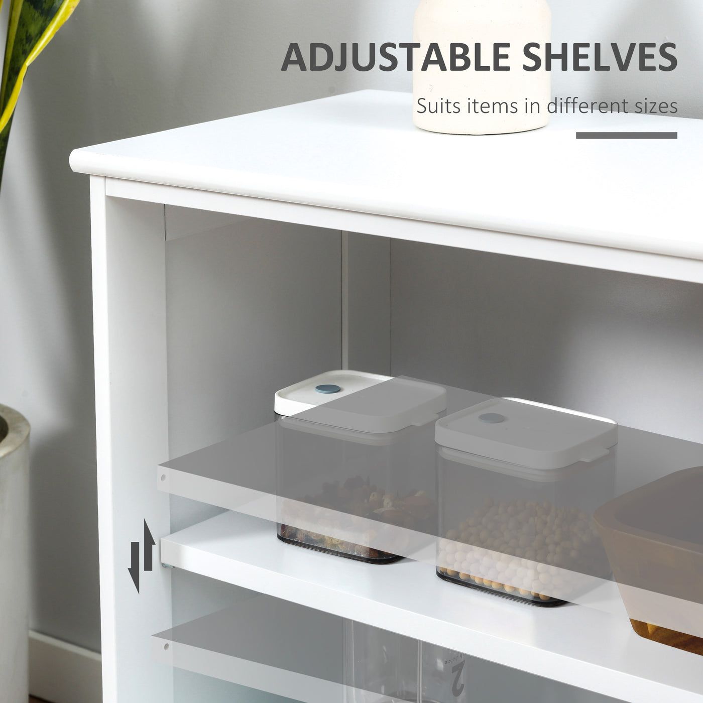 Modern Kitchen Sideboard, Stackable Storage Cabinet, Sliding Glass Door Console, Cupboard Serving Buffet for Kitchen & Dining Room, White