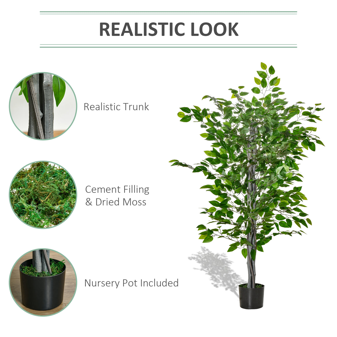 4.5ft Ficus Artificial Plant with Realistic Leaves, Potted Fake Tree for Home Office Indoor Decor, Green