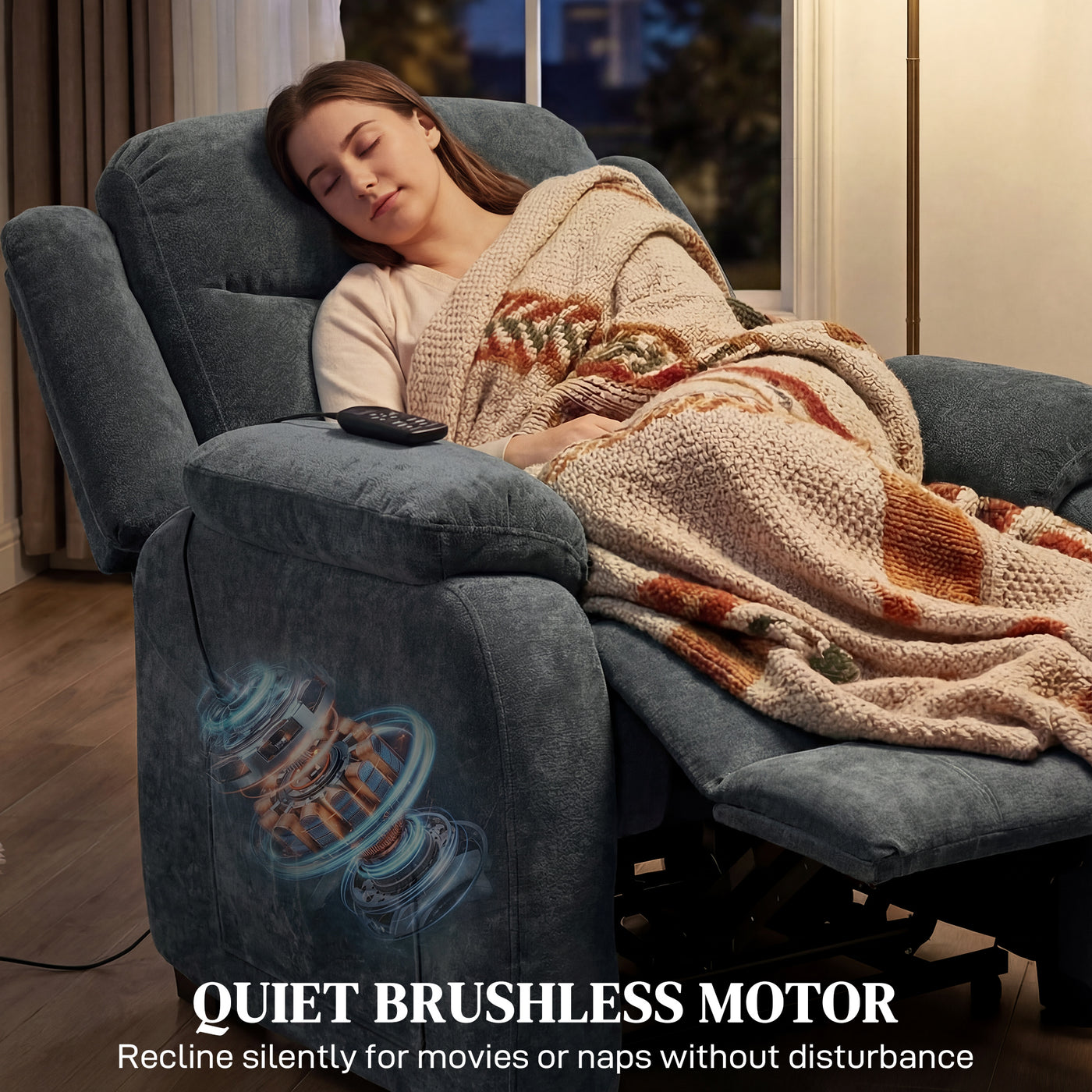 Massage Recliner Chair, Power Recliner with Quiet Brushless Motor, Remote, Pockets, 2 Memory Positions, Dark Grey