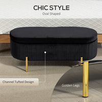 Upholstered Bedroom Bench, Channel Tufted Ottoman Bench with Thick Padding and Metal Legs, Black