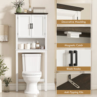 Over The Toilet Storage, Bathroom Cabinet Over Toilet with Open Shelf and Adjustable Bottom Bar, White