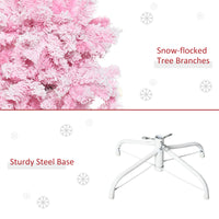 5 FT Snow Flocked Artificial Christmas Tree, Pencil Xmas Tree with Realistic Branches, Auto Open and Steel Base, Pink