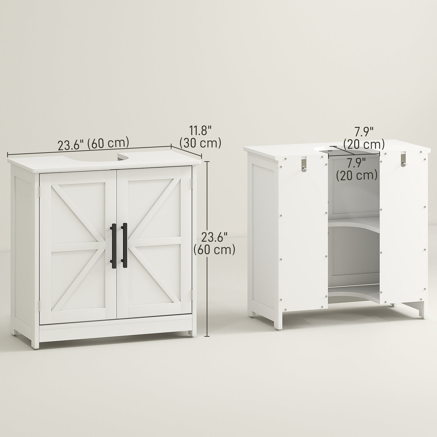 Farmhouse Pedestal Sink Storage Cabinet, Bathroom Under Sink Cabinet with 2 Barn Doors and Adjustable Shelf, White